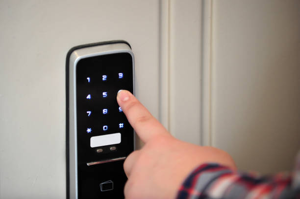 Keypad smart lock installation on a home door